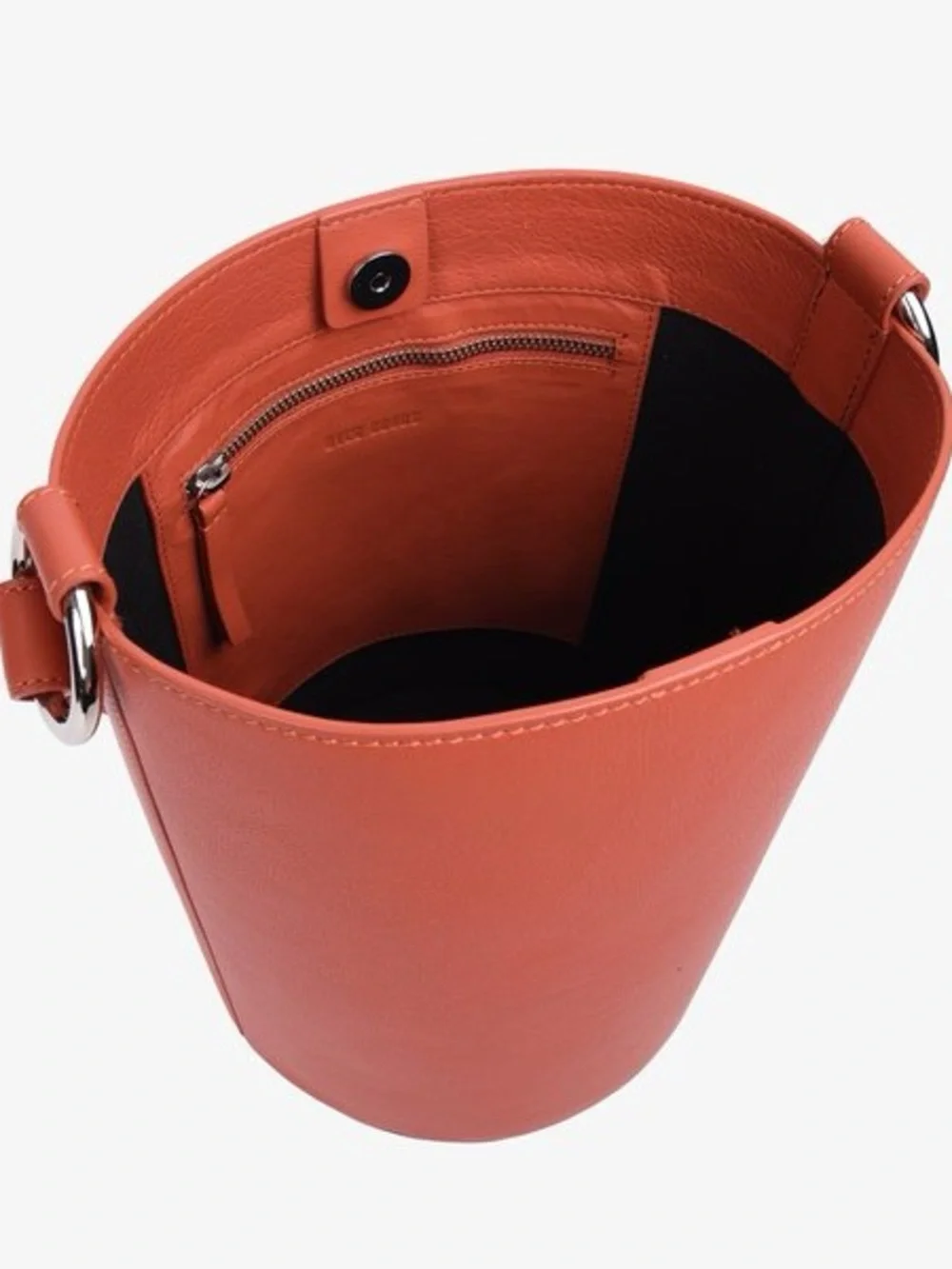 HYER Goods Orange Leather Bucket Bag - Minimal Shoulder Tote medium